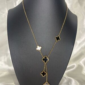 New Stainless Steel 18k gold plated Gold and Black Clover Necklace